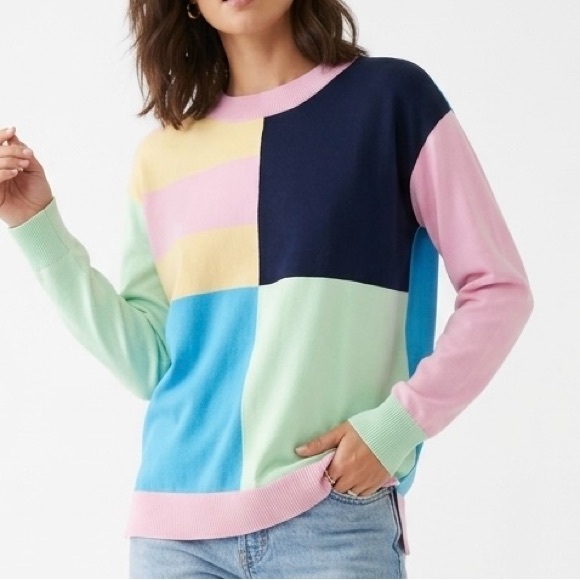 Lands' End Sweaters - LANDS’ END Pastel Color-Block Crewneck Sweater | 2026 Dopamine Dressing Trend